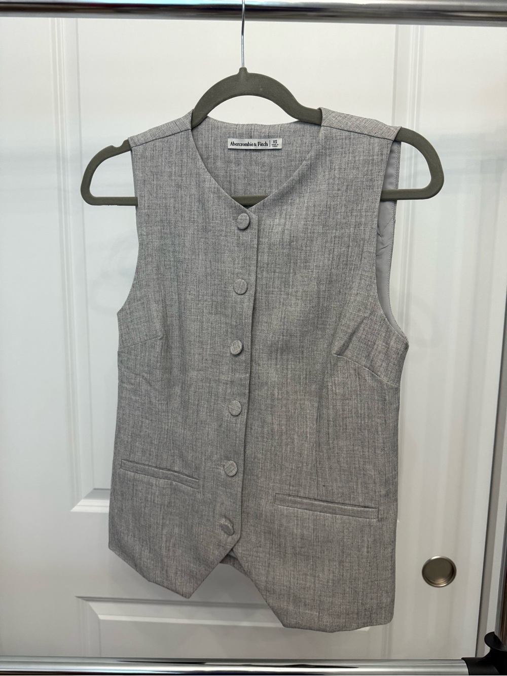Abercrombie & Fitch Light Gray Tailored Button Vest